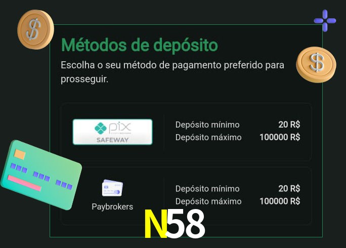 O cassino N58 oferece uma grande variedade de métodos de pagamento